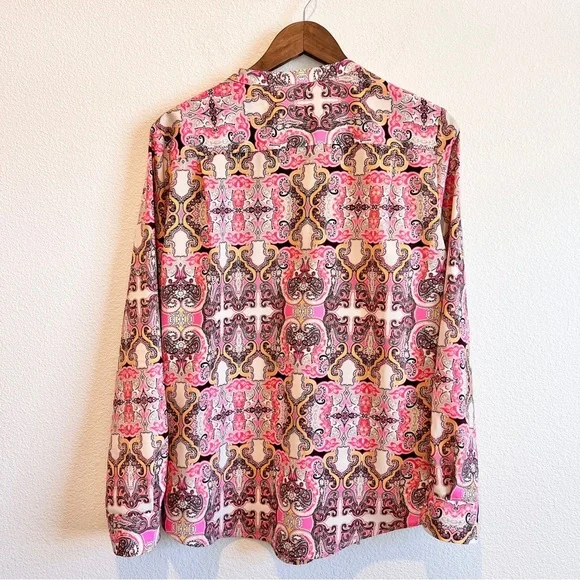 Charter Club Women’s L Button Up Paisley Scroll Print Long Sleeve Career Blouse - Picture 9 of 9